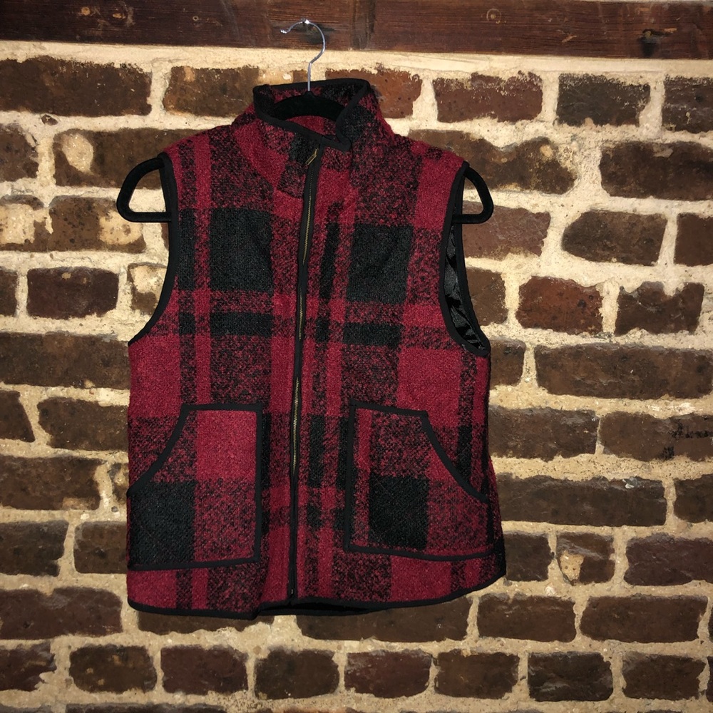 Red + Black Plaid Vest